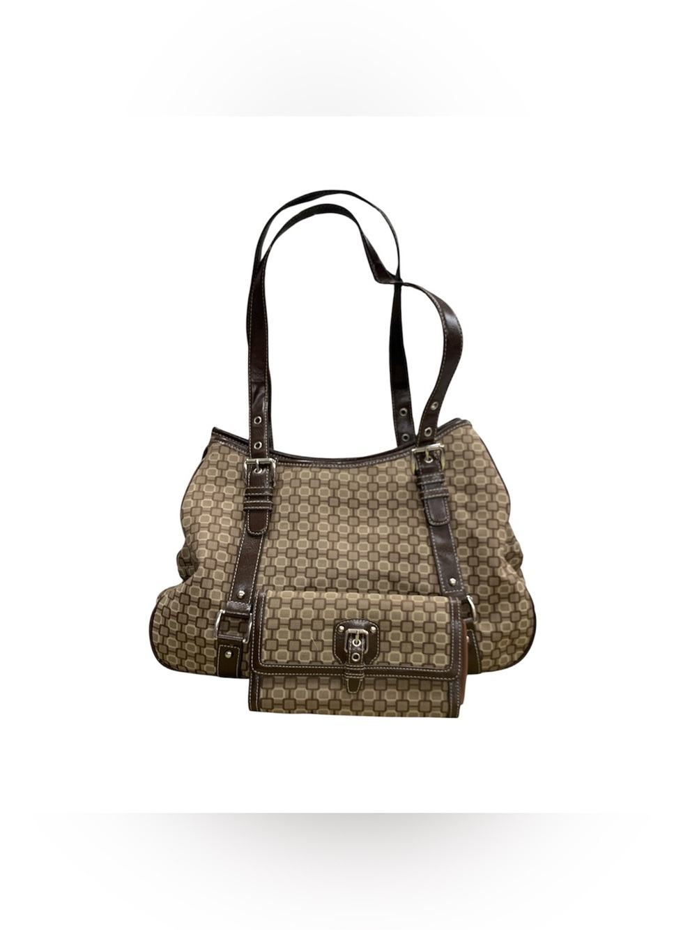 Nine West Brown Patterned Shoulder Bag with Dark Trim